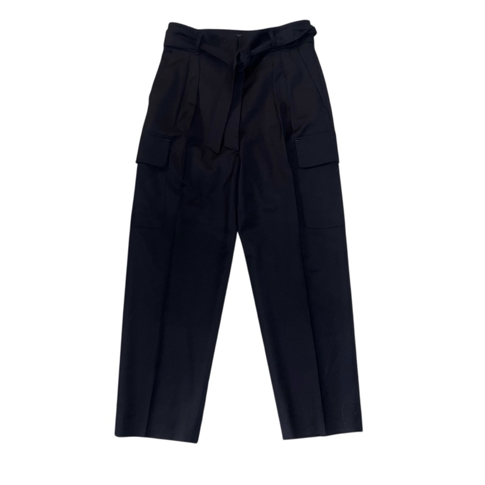 Euc Weekend Max Mara Dark Navy High Waist Cargo Pants Virgin Wool Size 8 Italy